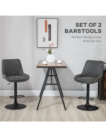 HOMCOM Retro Bar Stools Set of 2, Adjustable Kitchen Stool, Upholstered Bar Chairs with Back, Swivel Seat, Dark Grey - pic 127563 | FastDaddyshop