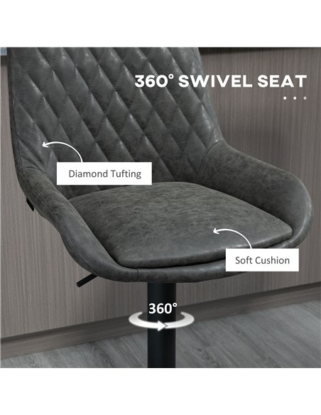 HOMCOM Retro Bar Stools Set of 2, Adjustable Kitchen Stool, Upholstered Bar Chairs with Back, Swivel Seat, Dark Grey - pic 127565 | FastDaddyshop