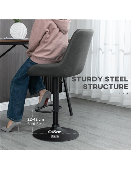 HOMCOM Retro Bar Stools Set of 2, Adjustable Kitchen Stool, Upholstered Bar Chairs with Back, Swivel Seat, Dark Grey - pic 127566 | FastDaddyshop