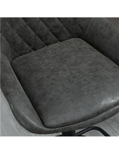 HOMCOM Retro Bar Stools Set of 2, Adjustable Kitchen Stool, Upholstered Bar Chairs with Back, Swivel Seat, Dark Grey