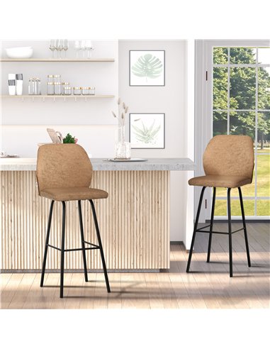 HOMCOM Bar Stools Set of 2, Linen-Touch Upholstered Bar Chairs, Kitchen Stools with Backs and Steel Legs for Dining Room, Light 