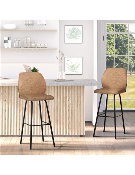HOMCOM Bar Stools Set of 2, Linen-Touch Upholstered Bar Chairs, Kitchen Stools with Backs and Steel Legs for Dining Room, Light  - pic 127570 | FastDaddyshop