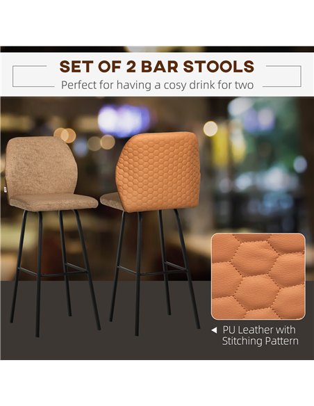 HOMCOM Bar Stools Set of 2, Linen-Touch Upholstered Bar Chairs, Kitchen Stools with Backs and Steel Legs for Dining Room, Light  - pic 127572 | FastDaddyshop