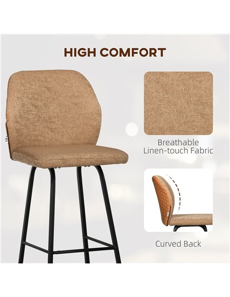 HOMCOM Bar Stools Set of 2, Linen-Touch Upholstered Bar Chairs, Kitchen Stools with Backs and Steel Legs for Dining Room, Light  - pic 127573 | FastDaddyshop