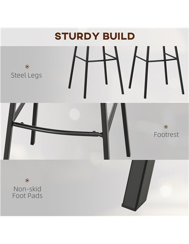 HOMCOM Bar Stools Set of 2, Linen-Touch Upholstered Bar Chairs, Kitchen Stools with Backs and Steel Legs for Dining Room, Light 