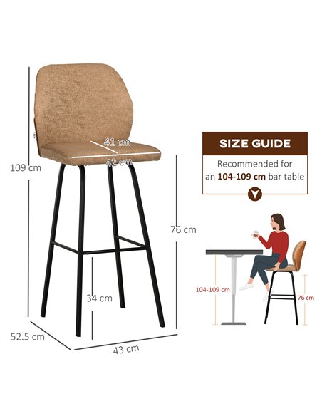 HOMCOM Bar Stools Set of 2, Linen-Touch Upholstered Bar Chairs, Kitchen Stools with Backs and Steel Legs for Dining Room, Light  - pic 127575 | FastDaddyshop