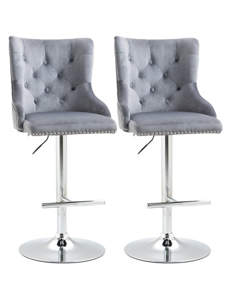 HOMCOM Modern Adjustable Bar Stools Set of 2, Swivel Velvet Barstools with Button Tufted Back, Footrest, Nailhead Trim for Home  - pic 127578 | FastDaddyshop