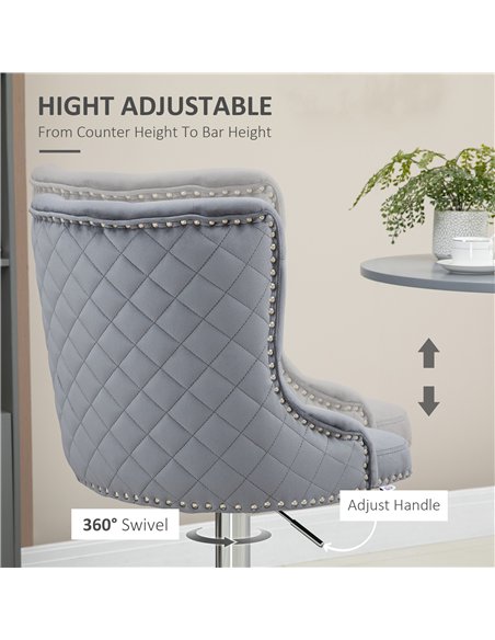 HOMCOM Modern Adjustable Bar Stools Set of 2, Swivel Velvet Barstools with Button Tufted Back, Footrest, Nailhead Trim for Home  - pic 127582 | FastDaddyshop