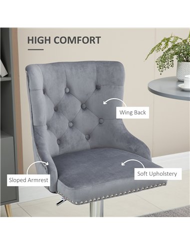 HOMCOM Modern Adjustable Bar Stools Set of 2, Swivel Velvet Barstools with Button Tufted Back, Footrest, Nailhead Trim for Home 