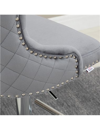 HOMCOM Modern Adjustable Bar Stools Set of 2, Swivel Velvet Barstools with Button Tufted Back, Footrest, Nailhead Trim for Home 