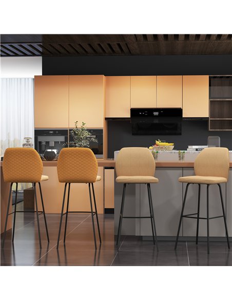 HOMCOM Bar Stools Set of 4, Linen-Touch Upholstered Bar Chairs, Kitchen Stools with Backs and Steel Legs for Dining Room, Light  - pic 127588 | FastDaddyshop