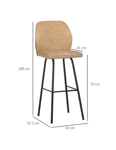 HOMCOM Bar Stools Set of 4, Linen-Touch Upholstered Bar Chairs, Kitchen Stools with Backs and Steel Legs for Dining Room, Light 