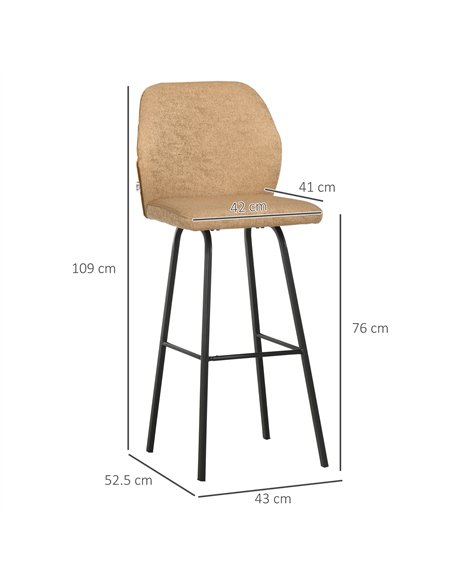 HOMCOM Bar Stools Set of 4, Linen-Touch Upholstered Bar Chairs, Kitchen Stools with Backs and Steel Legs for Dining Room, Light  - pic 127589 | FastDaddyshop