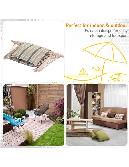 Outsunny Garden Outdoor Hanging Hammock Chair Thick Rope Frame Wooden Arms Safe Wide Seat Garden Outdoor Spot Stylish Multicolou - pic 12759 | FastDaddyshop