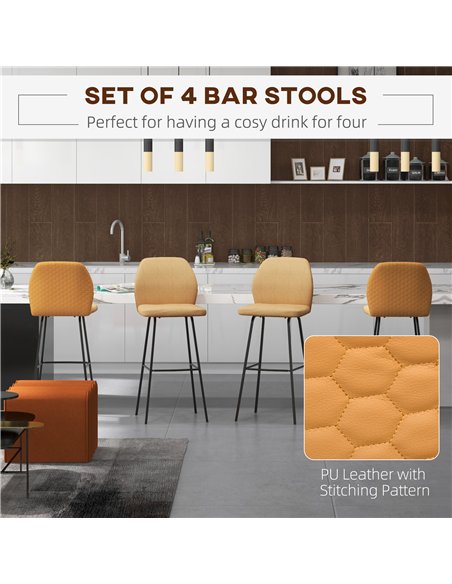 HOMCOM Bar Stools Set of 4, Linen-Touch Upholstered Bar Chairs, Kitchen Stools with Backs and Steel Legs for Dining Room, Light  - pic 127590 | FastDaddyshop