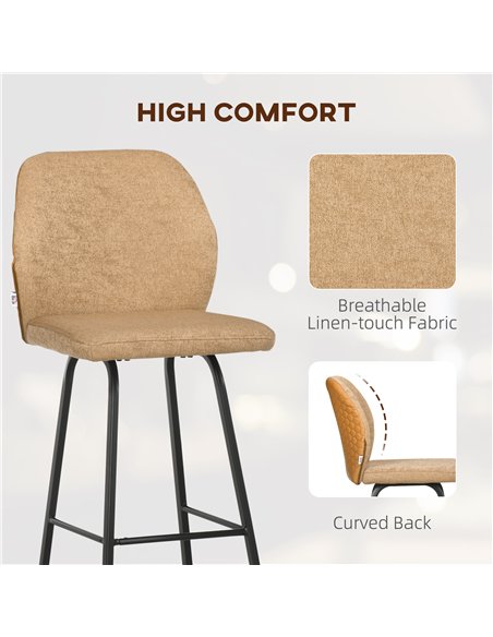 HOMCOM Bar Stools Set of 4, Linen-Touch Upholstered Bar Chairs, Kitchen Stools with Backs and Steel Legs for Dining Room, Light  - pic 127591 | FastDaddyshop