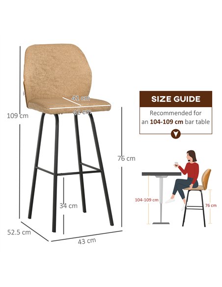 HOMCOM Bar Stools Set of 4, Linen-Touch Upholstered Bar Chairs, Kitchen Stools with Backs and Steel Legs for Dining Room, Light  - pic 127593 | FastDaddyshop