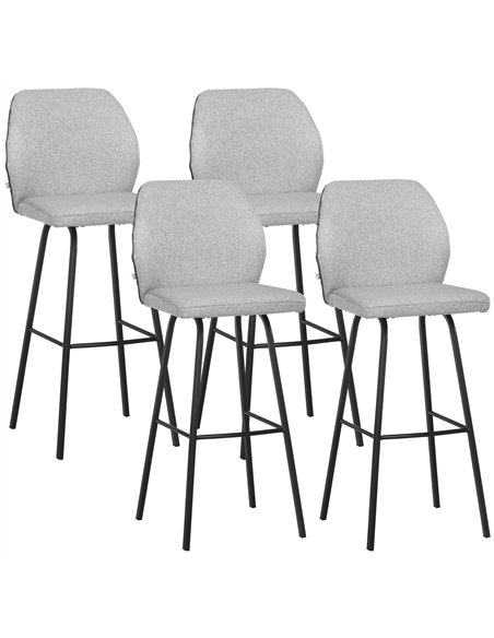 HOMCOM Bar Stools Set of 4, Linen-Touch Upholstered Bar Chairs, Kitchen Stools with Backs and Steel Legs for Dining Room, Light  - pic 127596 | FastDaddyshop