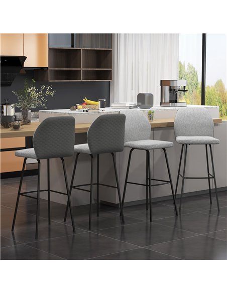 HOMCOM Bar Stools Set of 4, Linen-Touch Upholstered Bar Chairs, Kitchen Stools with Backs and Steel Legs for Dining Room, Light  - pic 127597 | FastDaddyshop