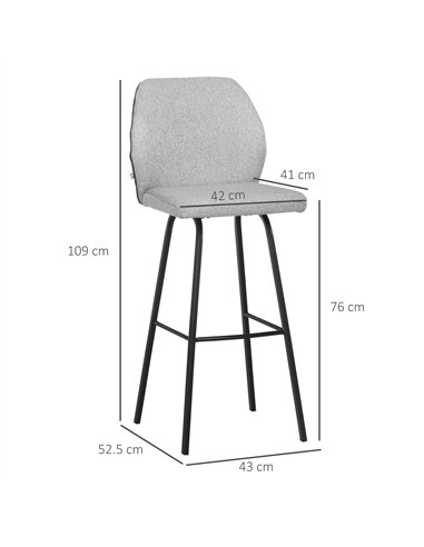 HOMCOM Bar Stools Set of 4, Linen-Touch Upholstered Bar Chairs, Kitchen Stools with Backs and Steel Legs for Dining Room, Light 