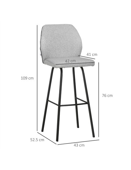 HOMCOM Bar Stools Set of 4, Linen-Touch Upholstered Bar Chairs, Kitchen Stools with Backs and Steel Legs for Dining Room, Light  - pic 127598 | FastDaddyshop
