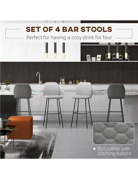 HOMCOM Bar Stools Set of 4, Linen-Touch Upholstered Bar Chairs, Kitchen Stools with Backs and Steel Legs for Dining Room, Light  - pic 127599 | FastDaddyshop