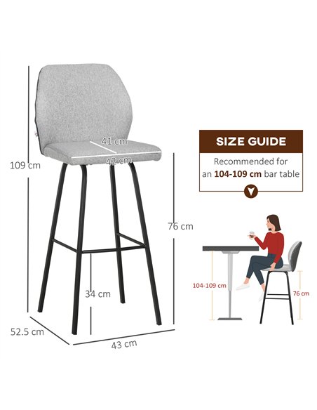 HOMCOM Bar Stools Set of 4, Linen-Touch Upholstered Bar Chairs, Kitchen Stools with Backs and Steel Legs for Dining Room, Light  - pic 127602 | FastDaddyshop