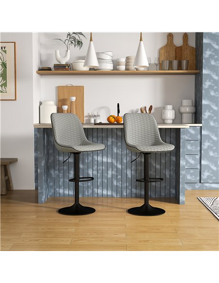HOMCOM Set of Two Faux Leather Bar Stools - Grey - pic 127606 | FastDaddyshop