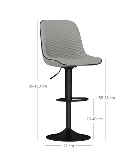 HOMCOM Set of Two Faux Leather Bar Stools - Grey - pic 127607 | FastDaddyshop