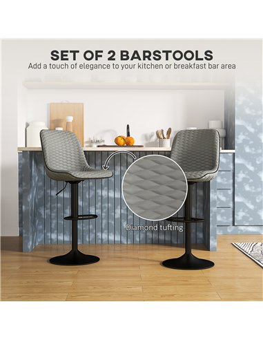 HOMCOM Set of Two Faux Leather Bar Stools - Grey