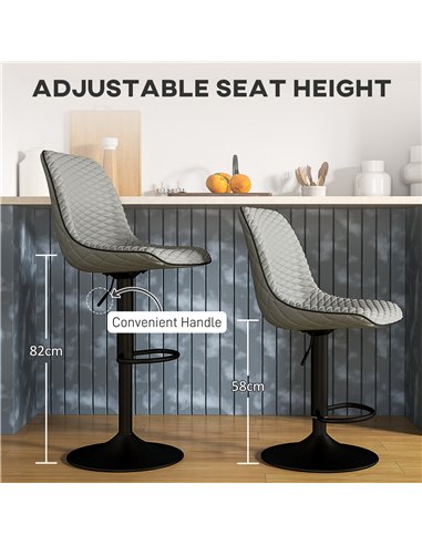 HOMCOM Set of Two Faux Leather Bar Stools - Grey