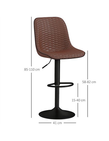 HOMCOM Set of Two Faux Leather Bar Stools - Brown - pic 127616 | FastDaddyshop