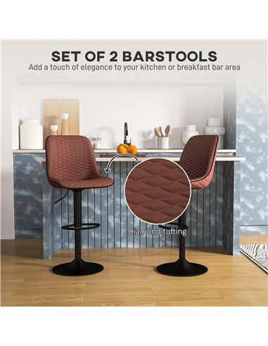 HOMCOM Set of Two Faux Leather Bar Stools - Brown