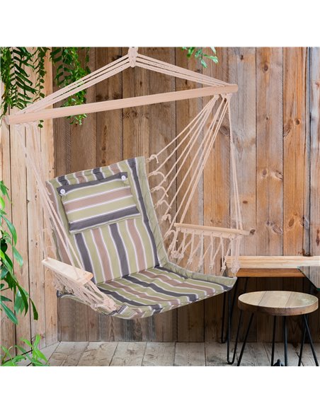 Outsunny Garden Outdoor Hanging Hammock Chair Thick Rope Frame Wooden Arms Safe Wide Seat Garden Outdoor Spot Stylish Multicolou - pic 12762 | FastDaddyshop