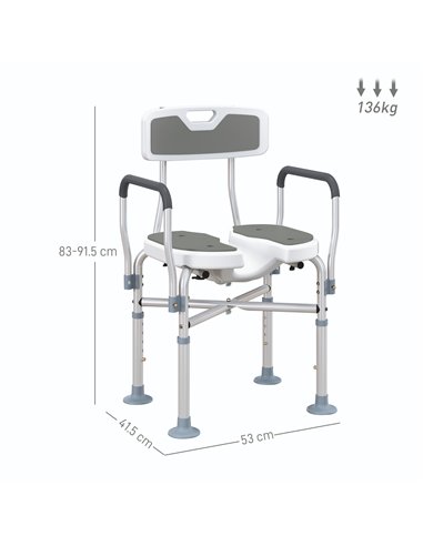 HOMCOM Shower Chair with Upgraded U-shaped Seat and Reinforced Crossbars, Height Adjustable Padded Bath Chair with Non-slip Feet