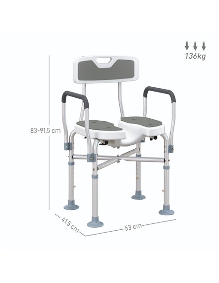 HOMCOM Shower Chair with Upgraded U-shaped Seat and Reinforced Crossbars, Height Adjustable Padded Bath Chair with Non-slip Feet - pic 127625 | FastDaddyshop