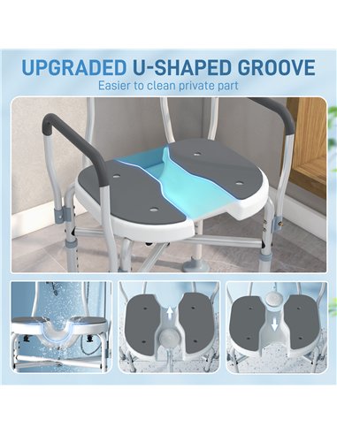 HOMCOM Shower Chair with Upgraded U-shaped Seat and Reinforced Crossbars, Height Adjustable Padded Bath Chair with Non-slip Feet