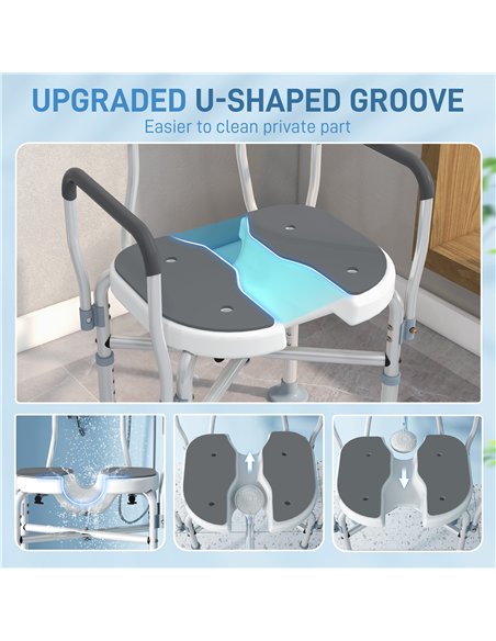 HOMCOM Shower Chair with Upgraded U-shaped Seat and Reinforced Crossbars, Height Adjustable Padded Bath Chair with Non-slip Feet - pic 127626 | FastDaddyshop