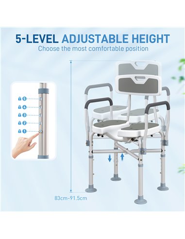 HOMCOM Shower Chair with Upgraded U-shaped Seat and Reinforced Crossbars, Height Adjustable Padded Bath Chair with Non-slip Feet