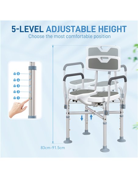 HOMCOM Shower Chair with Upgraded U-shaped Seat and Reinforced Crossbars, Height Adjustable Padded Bath Chair with Non-slip Feet - pic 127627 | FastDaddyshop