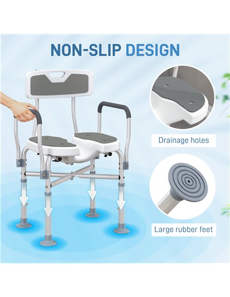 HOMCOM Shower Chair with Upgraded U-shaped Seat and Reinforced Crossbars, Height Adjustable Padded Bath Chair with Non-slip Feet - pic 127629 | FastDaddyshop