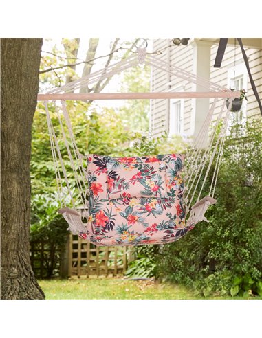 Outsunny Garden Outdoor Hanging Hammock Chair Thick Rope Frame Wooden Arms Safe Wide Seat Garden Outdoor Spot Stylish Multicolou