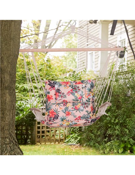 Outsunny Garden Outdoor Hanging Hammock Chair Thick Rope Frame Wooden Arms Safe Wide Seat Garden Outdoor Spot Stylish Multicolou - pic 12763 | FastDaddyshop