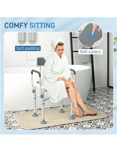 HOMCOM Shower Chair with Upgraded U-shaped Seat and Reinforced Crossbars, Height Adjustable Padded Bath Chair with Non-slip Feet