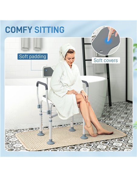 HOMCOM Shower Chair with Upgraded U-shaped Seat and Reinforced Crossbars, Height Adjustable Padded Bath Chair with Non-slip Feet - pic 127630 | FastDaddyshop