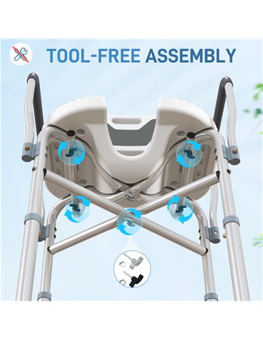 HOMCOM Shower Chair with Upgraded U-shaped Seat and Reinforced Crossbars, Height Adjustable Padded Bath Chair with Non-slip Feet