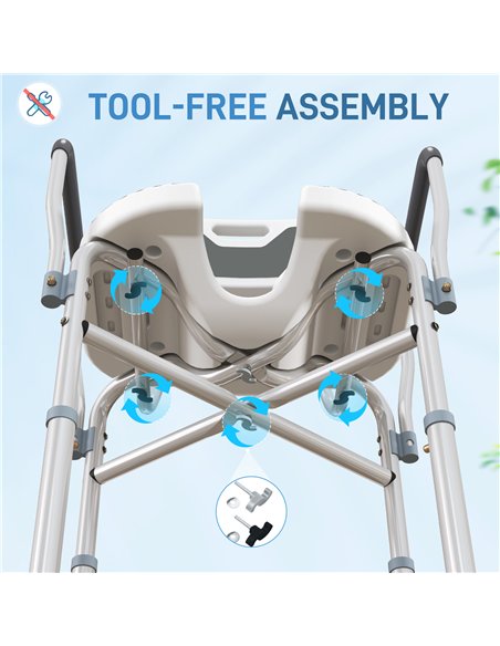 HOMCOM Shower Chair with Upgraded U-shaped Seat and Reinforced Crossbars, Height Adjustable Padded Bath Chair with Non-slip Feet - pic 127631 | FastDaddyshop