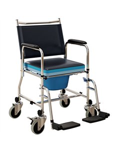 HOMCOM Rolling Shower Chair with Wheels, Bedside Commode Wheelchair with Padded Seat, Backrest, for Seniors, Adults, Injured or 