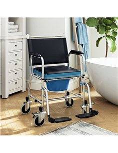 HOMCOM Rolling Shower Chair with Wheels, Bedside Commode Wheelchair with Padded Seat, Backrest, for Seniors, Adults, Injured or  2