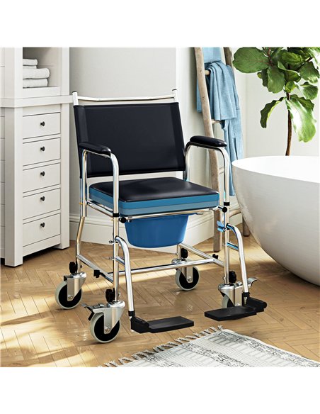 HOMCOM Rolling Shower Chair with Wheels, Bedside Commode Wheelchair with Padded Seat, Backrest, for Seniors, Adults, Injured or  - pic 127633 | FastDaddyshop